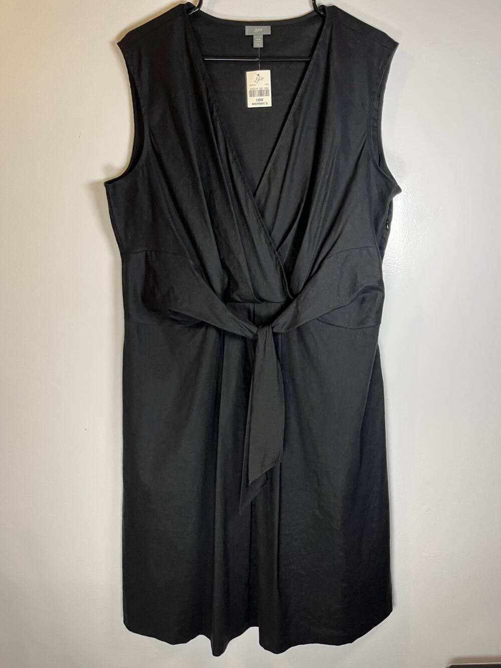 J Jill Tie Front LinenBlend Midi Dress Womens Plus Sz 18 Stretch Black Lagenlook